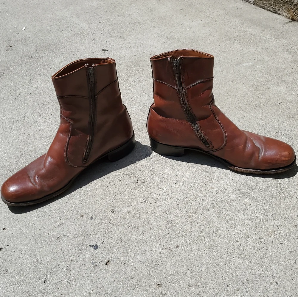 Wright Boots. 11 E. GPWC. Vintage Ankle Zipper Round Toe Boot. Brown Leather.